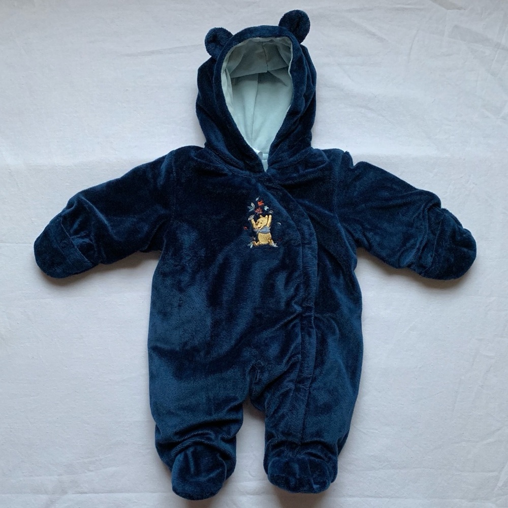 Disney Winnie the Pooh / Navy Blue Baby Bunting / Bear Ears Hooded Snowsuit 6M